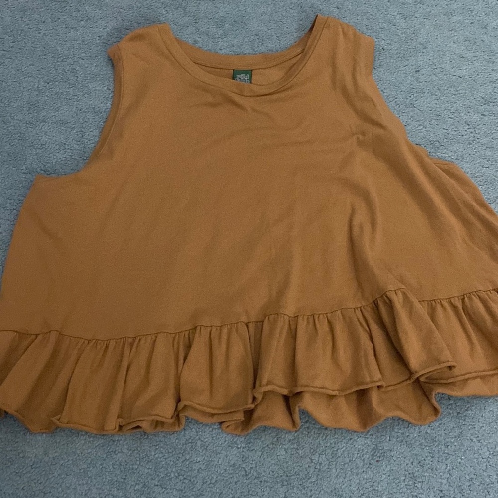 Gold ruffled blouse tank top